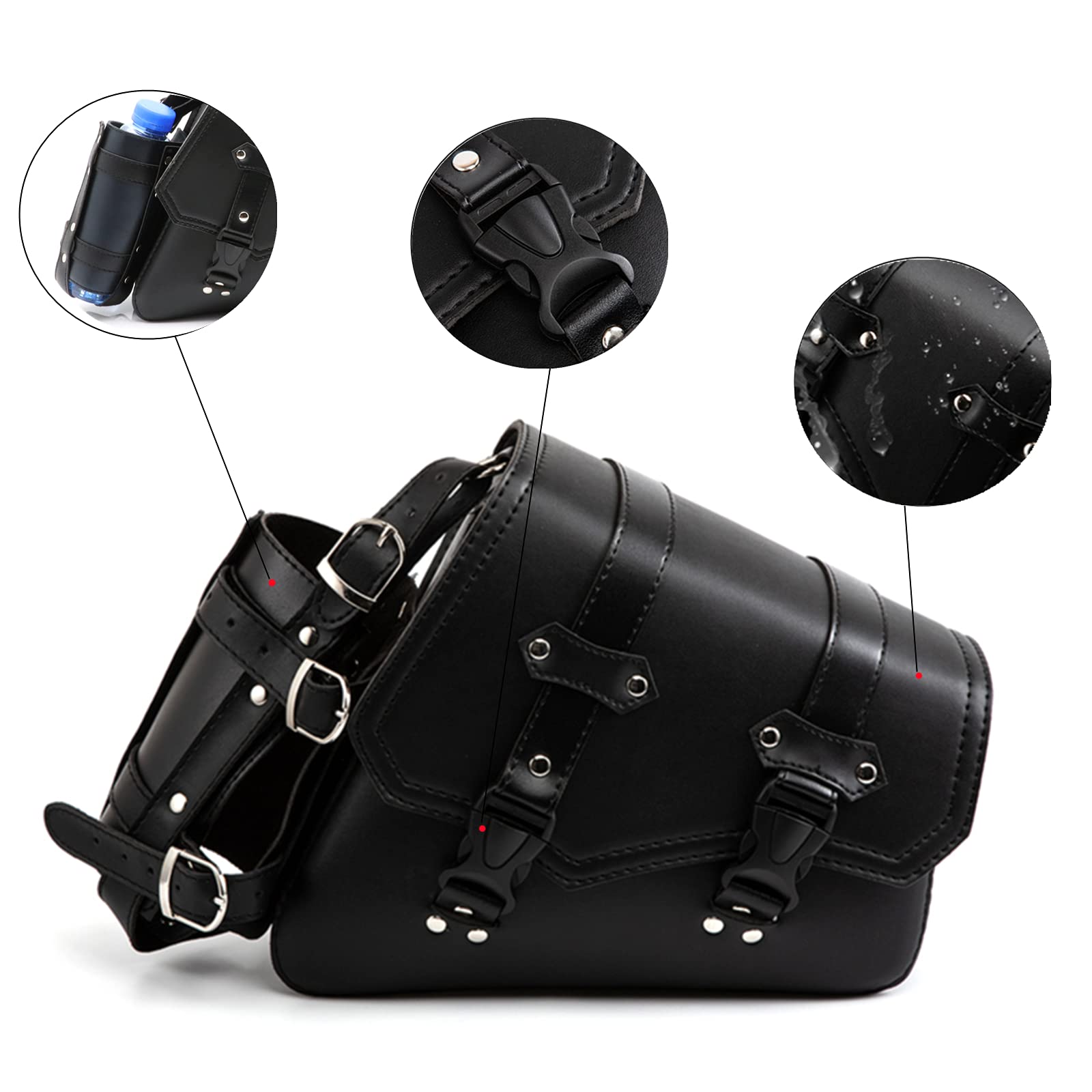 Motorcycle Saddle Bags - Vintage Black PU Leather Swing Bag Side